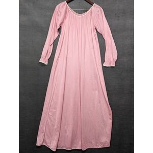 Vintage DEENA Full Length Pink Nylon Long Sleeve Nightgown Granny Sissy Medium